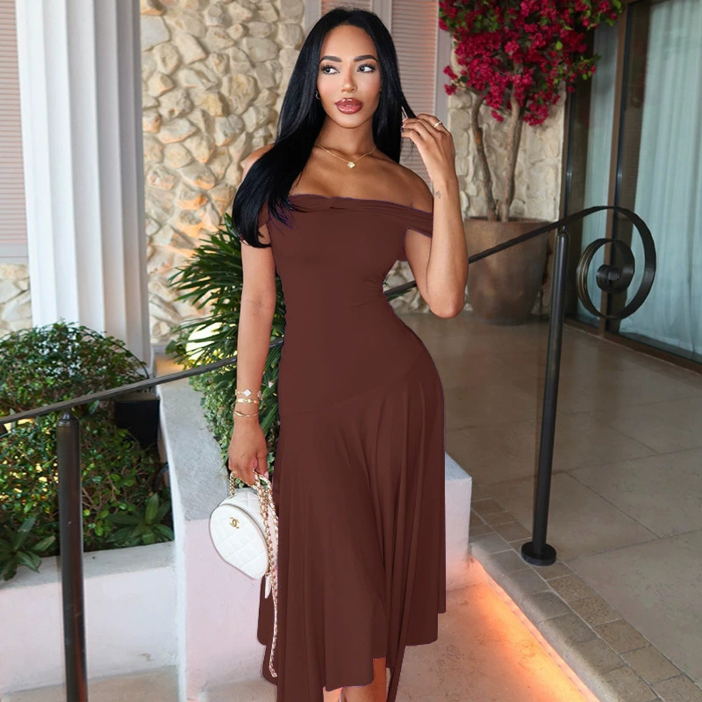 ZARA Solid Color Simple Straight Neck Bodycon Tube Backless Sexy Street Dress